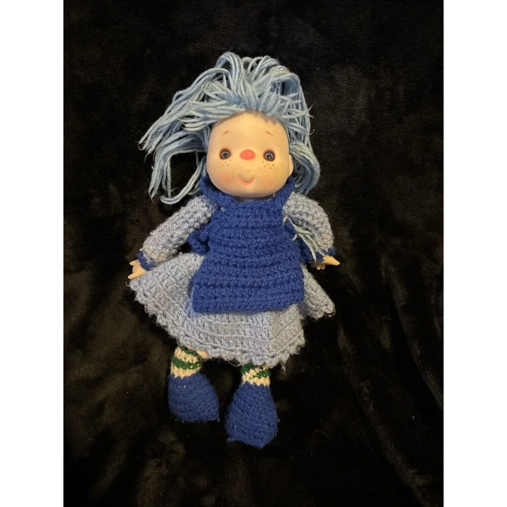 Vintage 80s Blueberry Muffin Stuffed Body Crocheted Doll Ice Cream Face